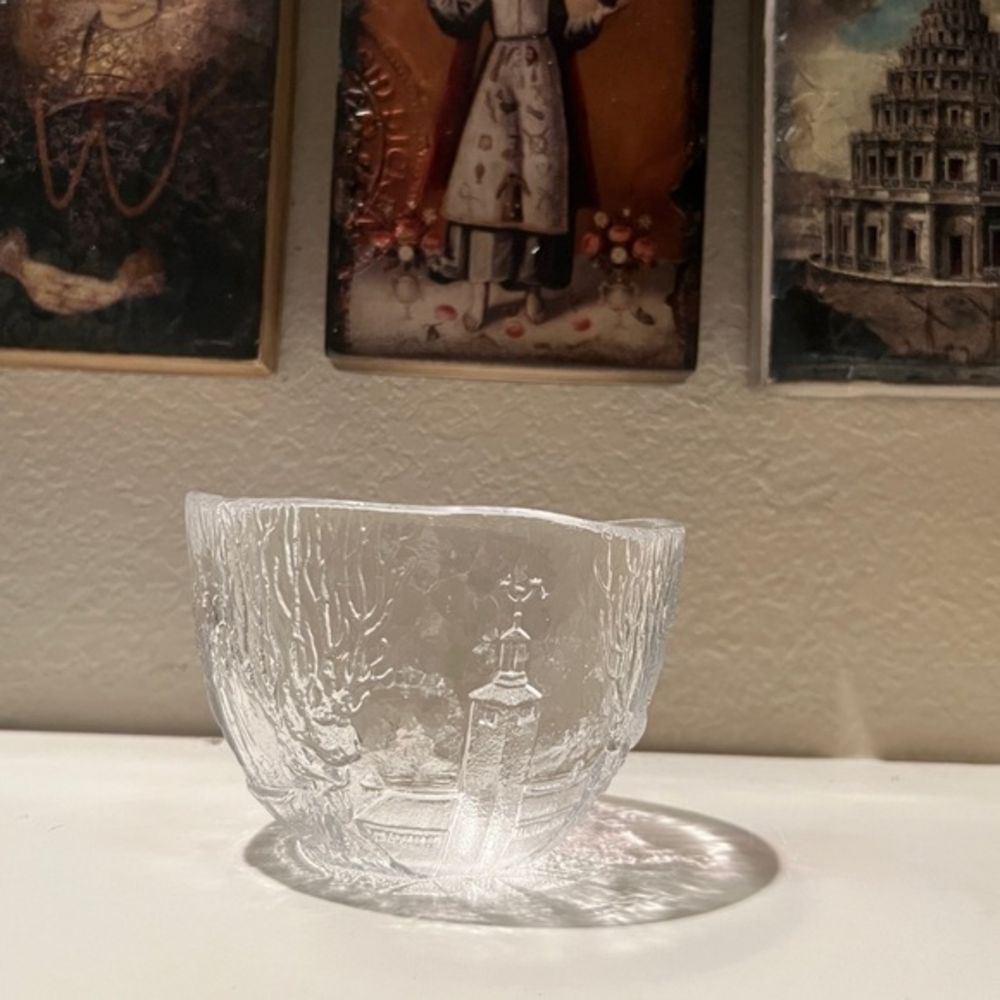 Kjell Engman For Kosta Boda Swedish Folklore Glass Art Bowl